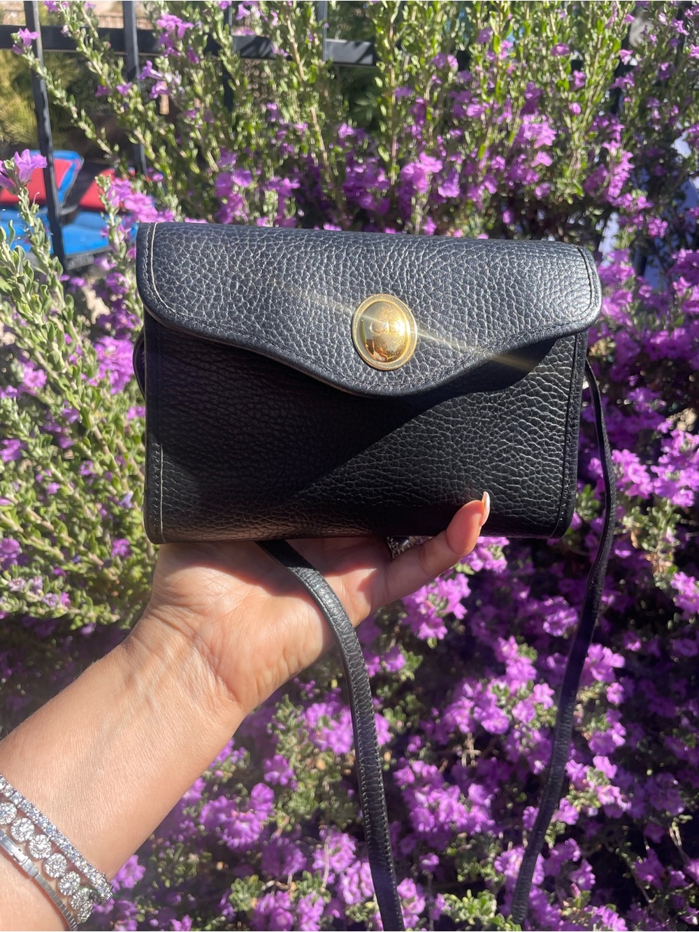 Dior Black Pebbled Leather Crossbody with Gold-Tone Medallion